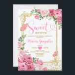 ピンクSweet sixteen金ゴールド16th女の子の誕生日パーティー 招待状<br><div class="desc">ピンクのSweet sixteen金ゴールド16th女の子の誕生日パーティーの招待状Mis Quince 15アノス、16誕生日。</div>