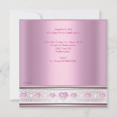 ピンクSweet sixteen16パーティーシューリップスティック 招待状 (裏面)