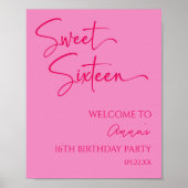 ピンクSweet sixteen16thバースデーパーティーへようこそ ポスター (正面)