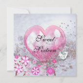 ピンクSWEET SIXTEEN16th誕生日パーティー 招待状 (正面)