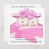 ピンクTWINSベビーシャワー招待状またはアナウンス 招待状 (正面/裏面)