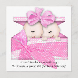 ピンクTWINSベビーシャワー招待状またはアナウンス 招待状