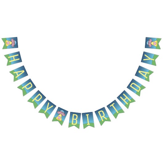 ピンクUFOエイリアンハッピーバースデー バンティングフラッグ (全)