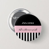 ピンクV01の新婦付添人の黒のストライプ 缶バッジ (正面&裏面)