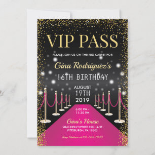 ピンクVIPパス ハリウッド レッドカーペット 誕生日 招待状