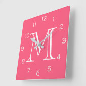 ピンクWccnのモノグラムの白い数字 スクエア壁時計 (傾斜)