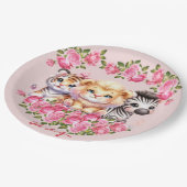 ピンクWIldアニマルガールズベビーシャワー招待状 ペーパープレート (アングル)