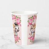 ピンクWIldアニマルガールズベビーシャワー招待状 紙コップ (左)