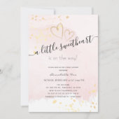 ピンクx金ゴールドウォーターカラースウィートベビーシャワー 招待状 (正面)