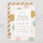 ピンクx金ゴールド水玉模様誕生日パーティーの招待 シーズンカード (正面/裏面)