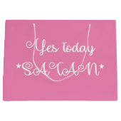 ピンクYesトゥデイおもしろいサタン ラージペーパーバッグ (正面)