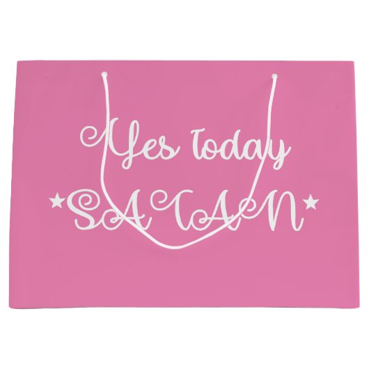 ピンクYesトゥデイおもしろいサタン ラージペーパーバッグ (正面)