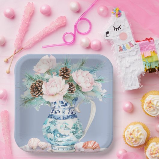 ピンコーンと貝殻を持つチノワセリージュグ ペーパープレート (パーティー)