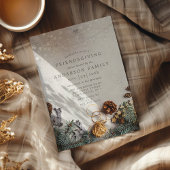 ピンコーンのストリングライト付きのルースチックなフレンドズギビング 招待状