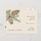 ピンコーン自然オンクリームウェディングRSVPポストカード インビテーションポストカード (正面/裏面)