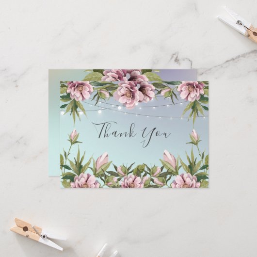 ピンシンプルクの牡丹糸結婚照明感謝していです カード (正面/裏面インサイチュ)