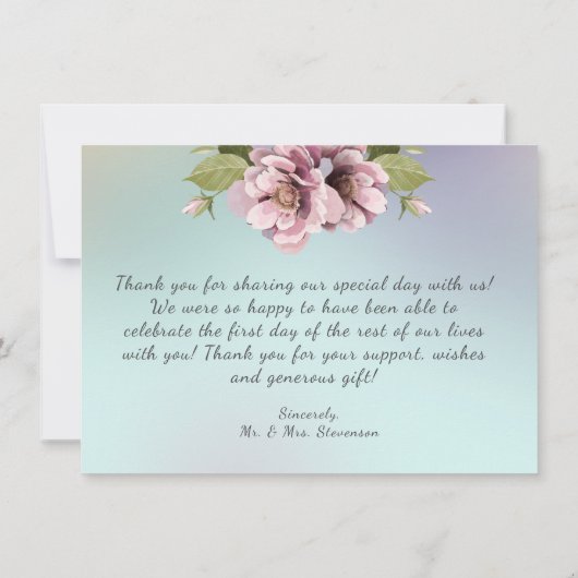 ピンシンプルクの牡丹糸結婚照明感謝していです カード (裏面)