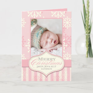 ピンスタイリッシュクベビー初めてのクリスマス写真カード シーズンカード