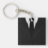 ピンストライプのスーツのネクタイ正方形の両面キーリング キーホルダー (正面)