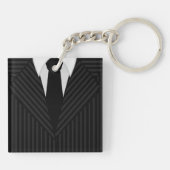 ピンストライプのスーツのネクタイ正方形の両面キーリング キーホルダー (裏面)