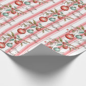 ピンストライプの水の色のオーナメントメリークリスマス ラッピングペーパー (角)