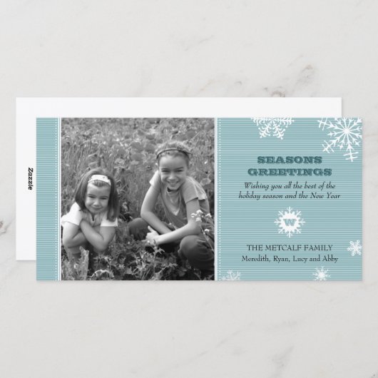 ピンストライプの雪の結晶の写真カード シーズンカード (正面/裏面)
