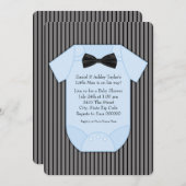 ピンストライプの黒と青のベビーシャワー 招待状 (正面/裏面)