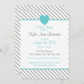 ピンストライプハートグレーとアクア 招待状 (正面/裏面)