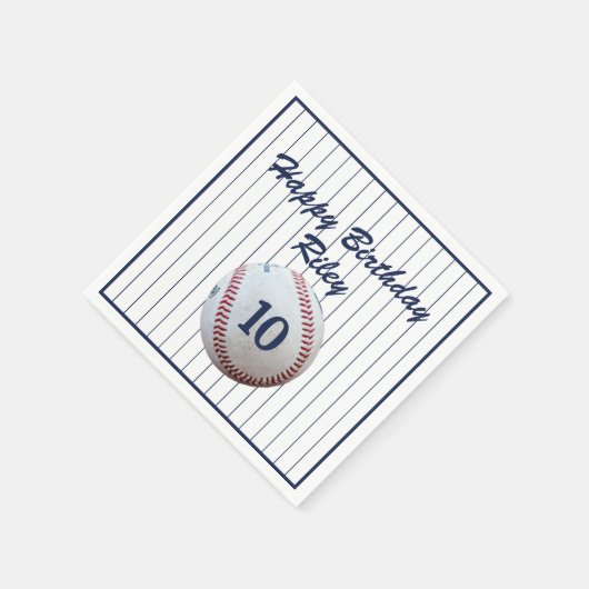 ピンストライプ野球の誕生日パーティー スタンダードカクテルナプキン (角)