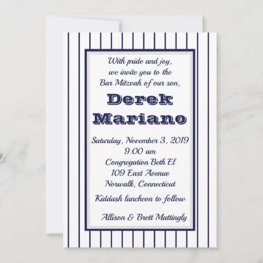 ピンストライプ ニューヨーク バー ミツバ祭 招待状 (正面)