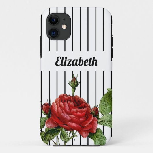 ピンストライプ レッド ローズ 名前 Case-Mate iPhoneケース (裏面)