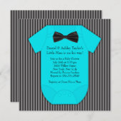 ピンスプレイブラックブルー男の赤ちゃんシャワー 招待状 (正面/裏面)