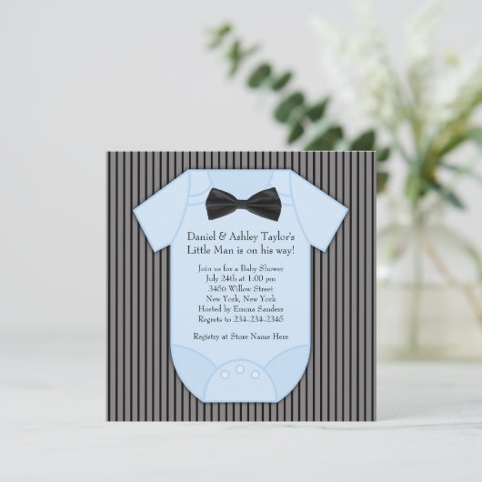 ピンスプレイブラックブルー男の赤ちゃんシャワー 招待状 (スタンド正面)
