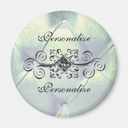 ピンタックサテンのダイヤモンドシルバーブルーエレガント マグネット (正面)