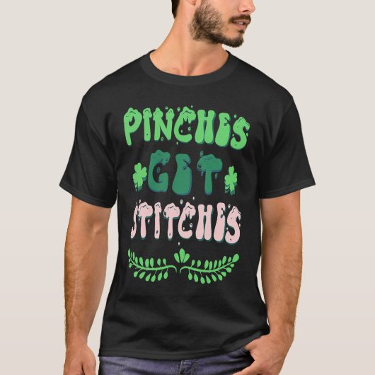 ピンチがステッチを取得St patricks dayシャムロック Tシャツ (正面)