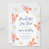 ピンチミーロブスター誕生日沿岸ストライプ 招待状 (正面)