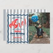 ピンチ私は1人のロブスター少年1歳の誕生日パーティー 招待状 (正面/裏面)