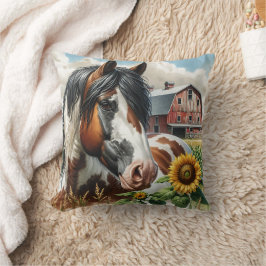 ピントかわいらしブラウンとホワイトホースonファ素朴ーム クッション
