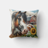 ピントかわいらしブラウンとホワイトホースonファ素朴ーム クッション (正面)