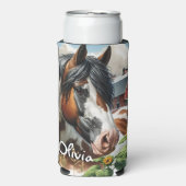 ピントかわいらしブラウンとホワイトホースonファ素朴ーム スリム缶クーラー (Seltzer正面)