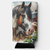 ピントかわいらしブラウンとホワイトホースonファ素朴ーム スリム缶クーラー (裏面)