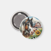 ピントかわいらしブラウンとホワイトホースonファ素朴ーム マグネット (正面/裏面)