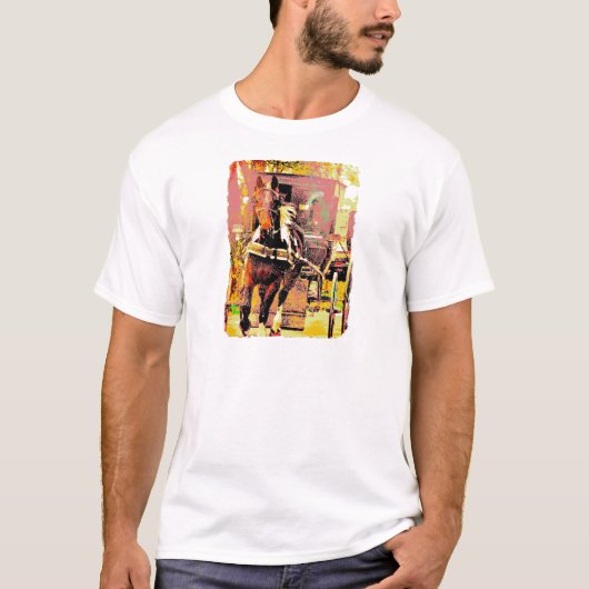 ピントアミッシュ馬8ビットアートホースと乳母車 Tシャツ (正面)
