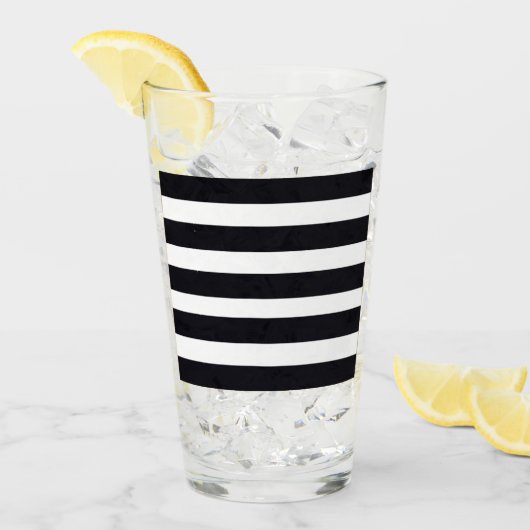 ピントグラスモダン – シックな白黒のストライプ タンブラーグラス (アイス正面)