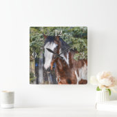 ピントス絵を描タリオンと常緑樹 スクエア壁時計 (ホーム)