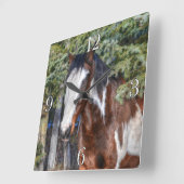 ピントス絵を描タリオンと常緑樹 スクエア壁時計 (傾斜)