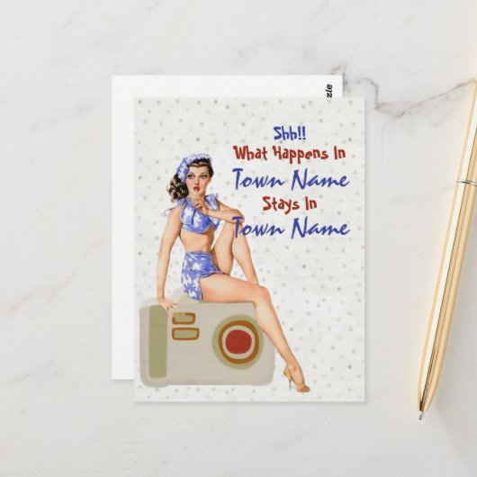 ピンナップの女おもしろいの子&引用文「何が起こるか…」 ポストカード (正面/裏面インサイチュ)