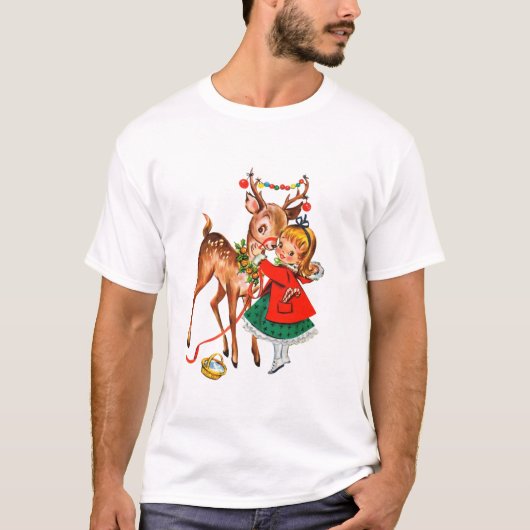 ピンナップの女の子とトナカイ Tシャツ (正面)
