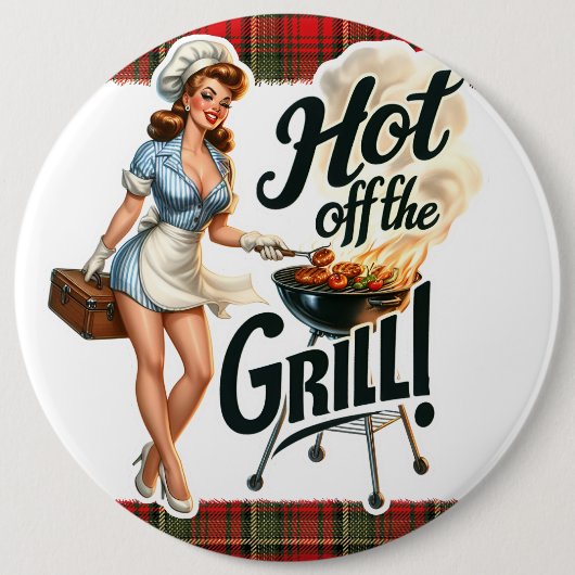 ピンナップレディヴィンテージピンバックピンオフザグリル 缶バッジ (正面)