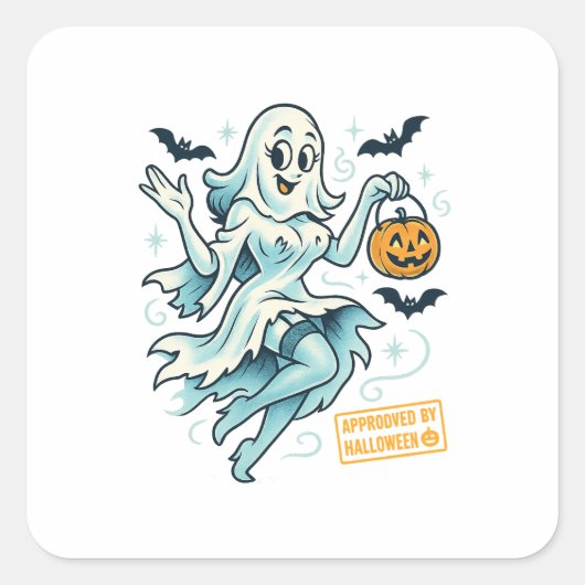 ピンナップ・ゴーストガール - スプーキーで可愛いハロウィン スクエアシール (正面)